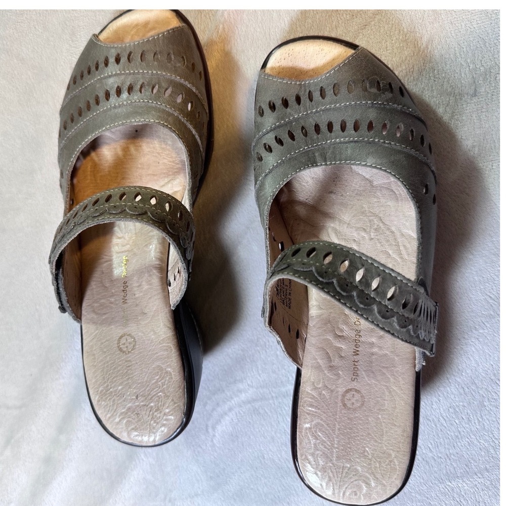 Jambu Touring Too Olive Gray Leather Sport Wedge Sandals WJ13TNG50 Womens 7.5M